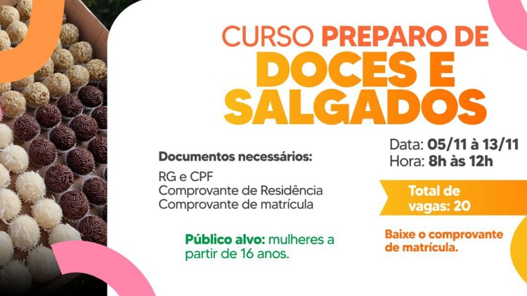 Prefeitura de Macapá abre inscrições para curso de Preparo de Doces e Salgados voltado às mulheres