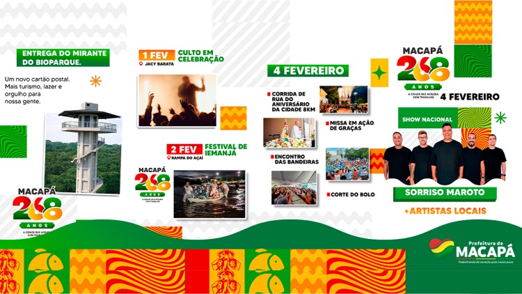 Aniversário de 268 anos de Macapá terá show do Sorriso Maroto na Praça Jacy Barata; confira a programação