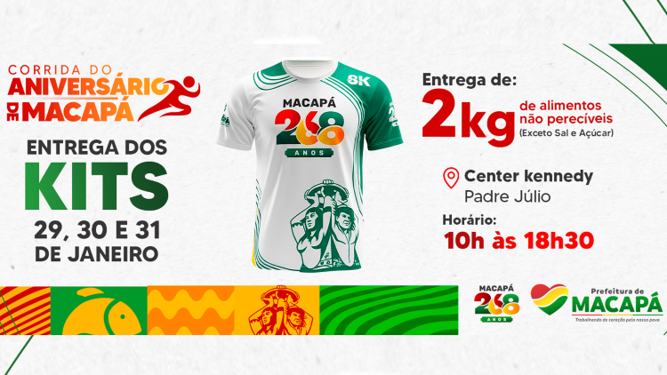 Prefeitura divulga datas e regras para retirada dos kits da Corrida do Aniversário de 268 anos de Macapá